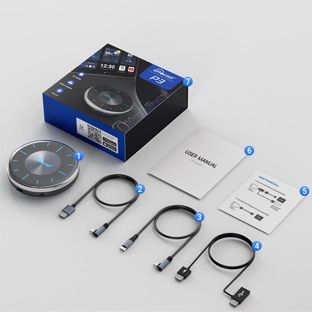 OTTOCAST P3 CarPlay AI Box Wireless CarPlay Android Auto Adapter 8GB+128GB HDMI