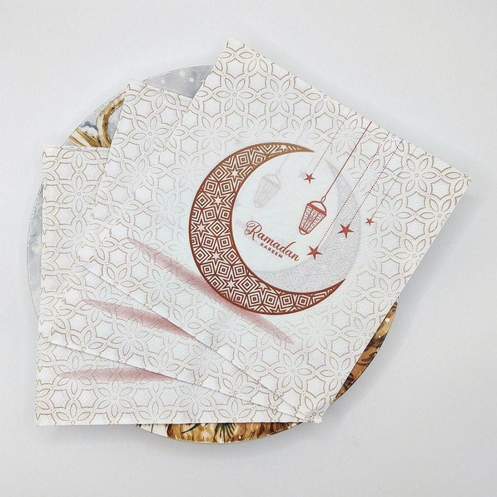20Pcs Printed Eid Al-Fitr Napkins Disposable Wood Pulp Ramadan Napkins Double Layer Fragrant Free Decorative Napkins