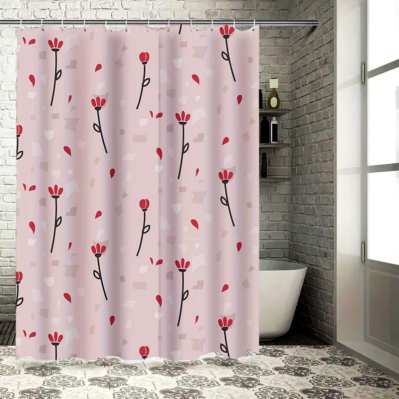 Pink Red Rose Shower Curtain Waterproof Decorative Printing Bathroom Curtains Home Decoration DIY Projects 3D Printing Black and