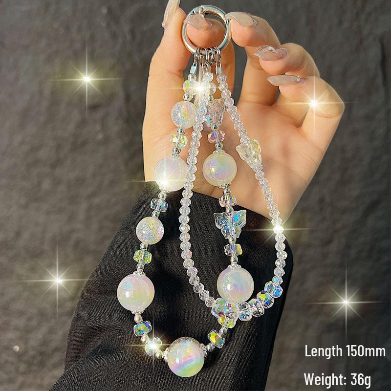 

Красочный смоляной шнурок для телефона с бабочкой: Универсальный шарм с двойной цепочкой и кристаллами