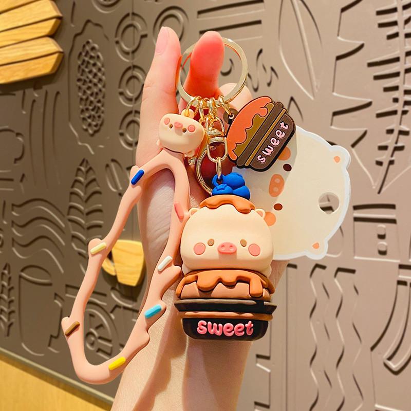 

Piggy Dessert Adorable Keychain Charming Silicone Accessory For Cars Blueberry