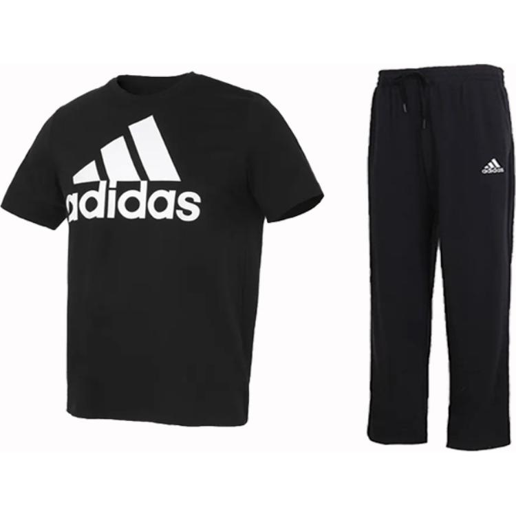 

Adidas Printed Logo American Vintage Crew Neck Short Sleeve Tie Pants Casual Sports Set Men Sets Black GK9120+GK9273 XL