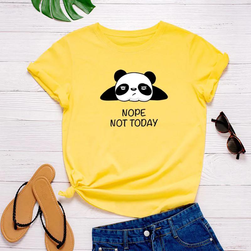 Nope Not Today Panda Print Women T Shirt Short Sleeve O Neck Loose Women Tshirt Ladies Tee Shirt Tops Clothes Camisetas Mujer