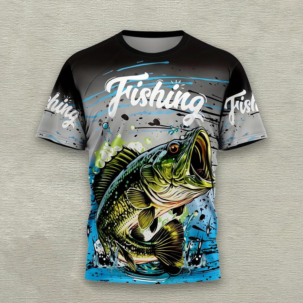 Summer Round Neck 3D Fish Graphic Print Top Fashionable Casual Short Sleeved Men's T-shirts
