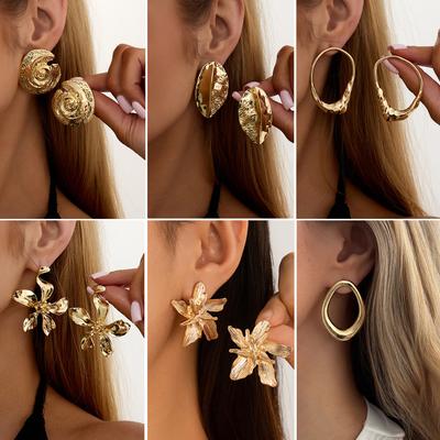 Accessories, Stylish And Personalized Three-Dimensional Crimped Flower Earrings, Irregular Pleated Lava Hollow Earrings
