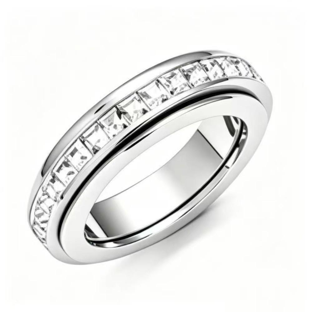 Size 6-10 Stainless Steel Spinner Fidget Ring Cubic Zirconia Lucky Ring Women and Men