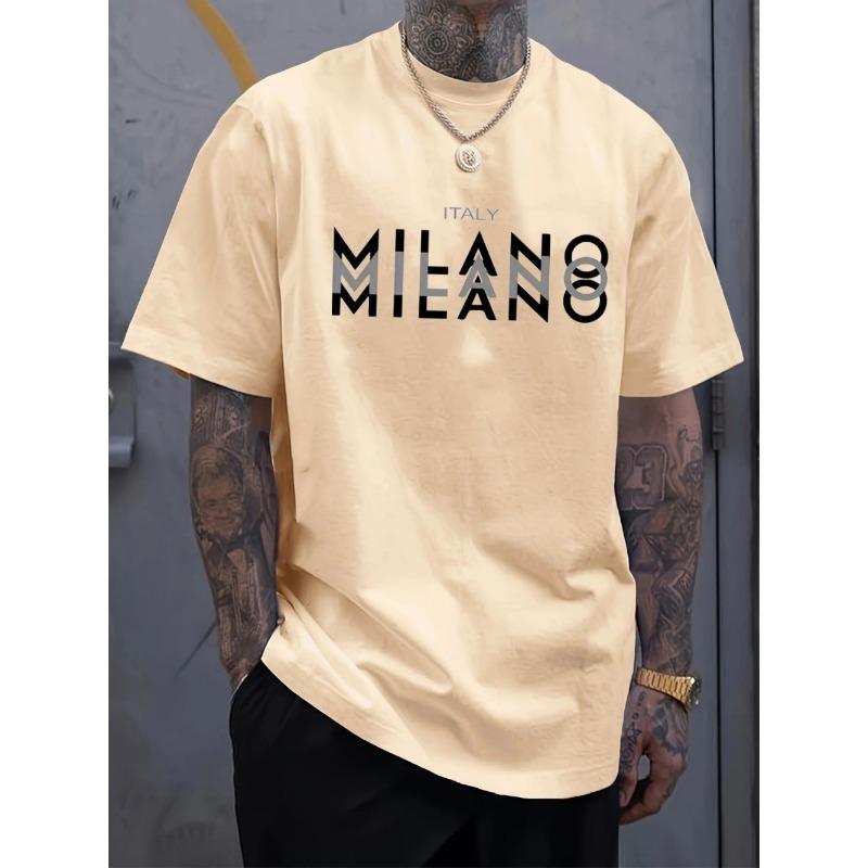 Herren Sommer lässiges bequemes atmungsaktives Rundhals-T-Shirt mit Buchstaben und verschiedenen Schattenmustern Outdoor-Mode-Oberteil