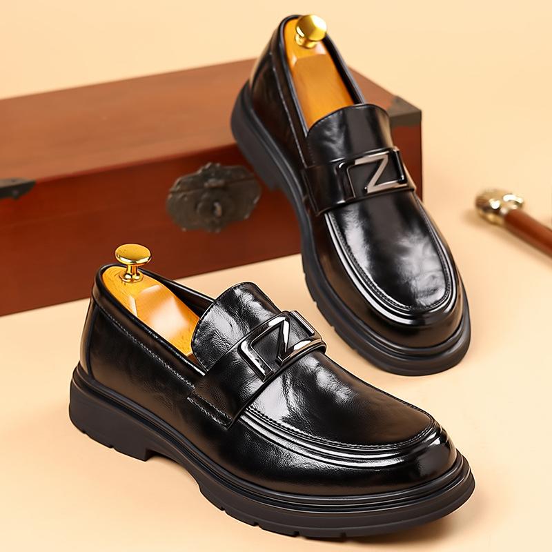 Men's shoes 2025 summer new high-end heightened British style business leather shoes men's simple one-pedal work shoes