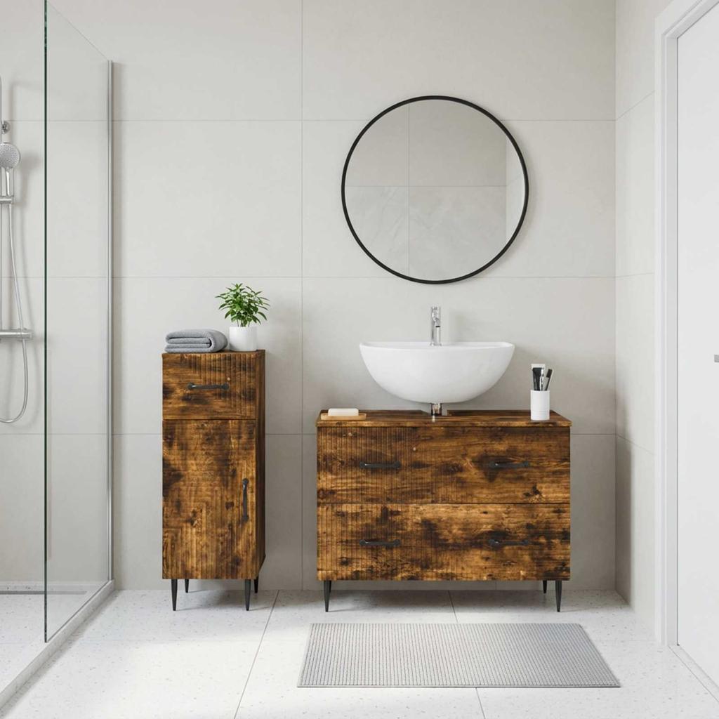 2 Piece Bathroom Cabinet Set HAARLEM Smoked Oak