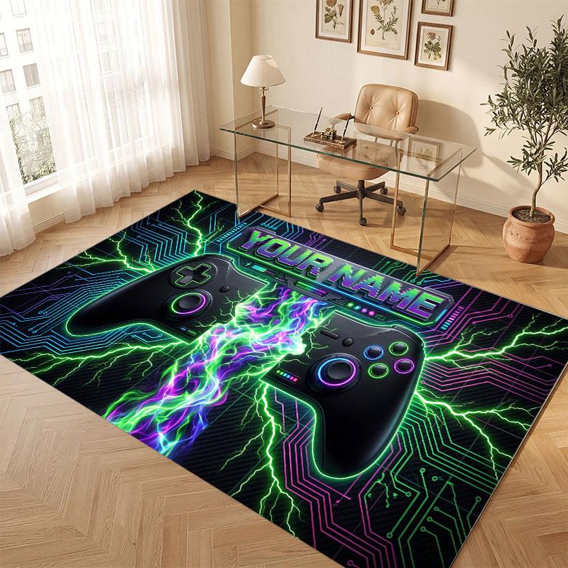 Game Controller Theme Crystal Velvet Floor Rug Personalized Custom Name Text Warm Carpet Home Decoration