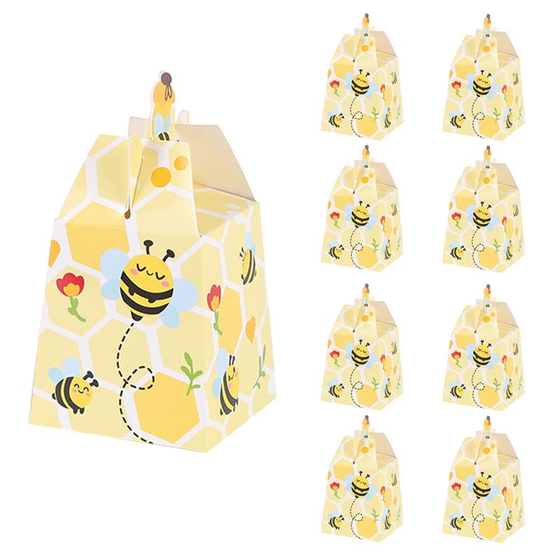10pcs Honey Bee Themed Paper Candy Box Baby Shower Birthday Wedding Party Favor Decoration Supplies Yellow Cartoon Honey Bee Box
