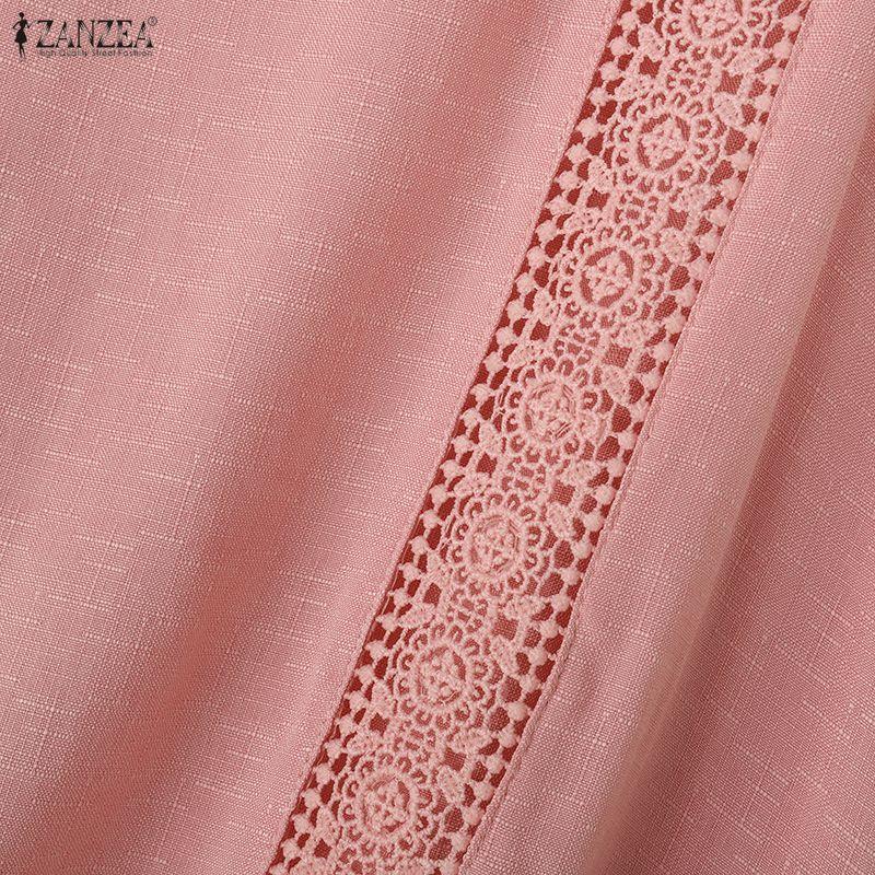 ZANZEA Women Summer Casual Round Neck Sleeveless Lace Crochet Patchwork Tank Tops