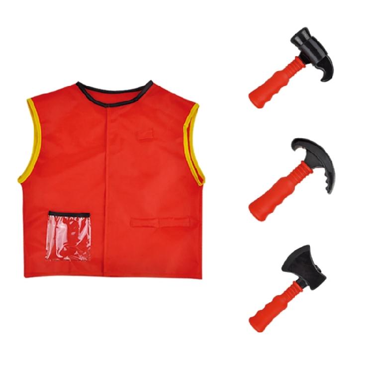 Kids Role Play Fireman Costume with Firefighter Toy Accessories Halloween Builder Worker Clothing for Boy Girl Aged 3-12