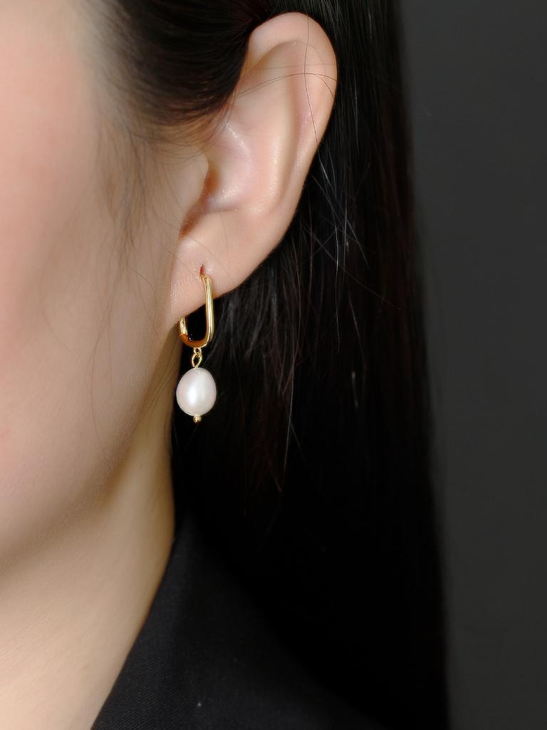 Fashion Jewelry 925 Sterling Silver Pearl Drop U-shape Hoop Earrings Dainty Trendy Earring Jewelry Party Gift for Women
