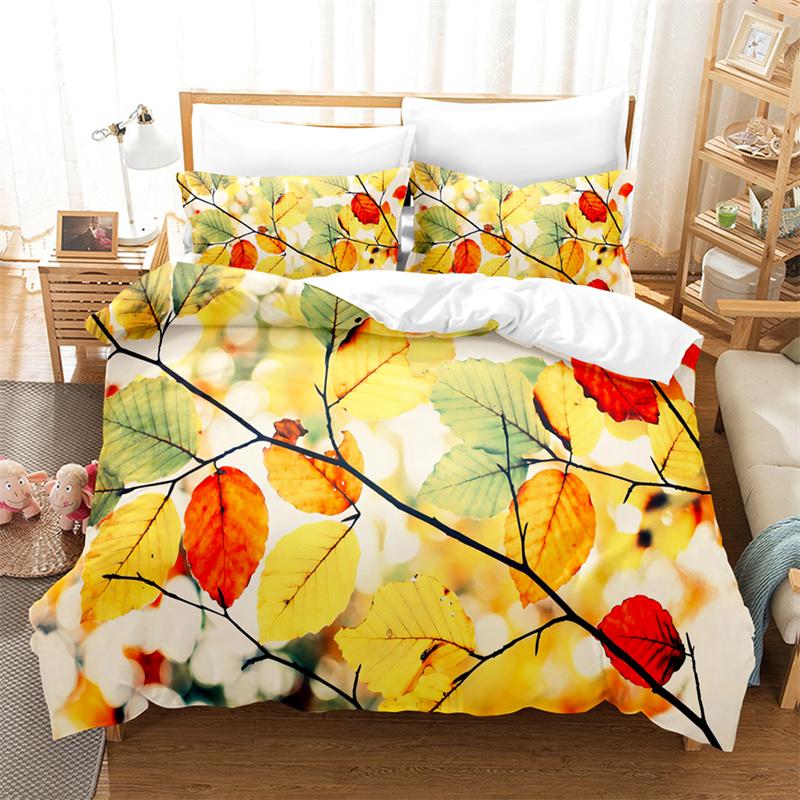 Colorful Leaves Bedding Sets Plants Duvet Cover Boys Girls Duvet Cover Set King Quilt Cover Bedroom Bed Set Queen Bedding Set