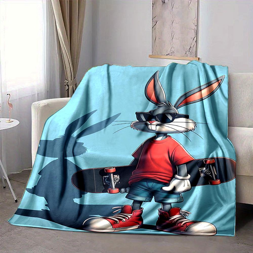 1pc Bugs Bunny Flannel Throw Blanket Lightweight Soft Warm All Season Blanket for Sofa, Bed, Travel,L1028017