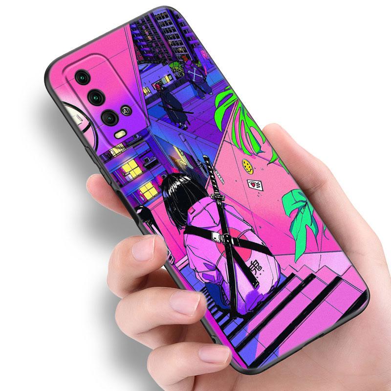 Anime Vaporwave Glitch Phone Case For Xiaomi Redmi Note 5 6 9T K20 K40 K50 Pro 7A 8A 9A 9C 9i 10A 10C A1 S2 TPU Black Cover