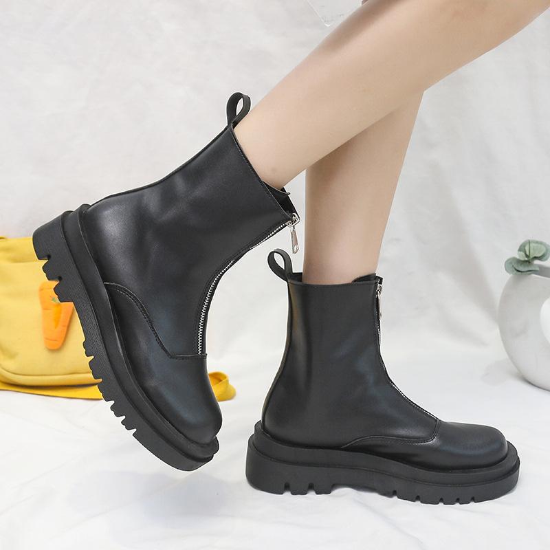 Fashion Square Ankle Boots Autumn Comfortable Soft Leather High Heel Boots Women's Fashion Zipper Simple Temperament Women's Shoes