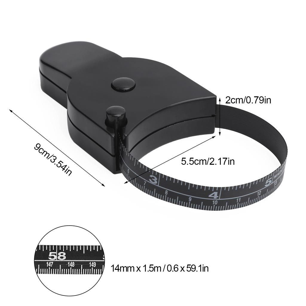 150cm / 60in Body Waist Measuring Tape Accurate Head Hips Legs Retractable Measure Tape Black