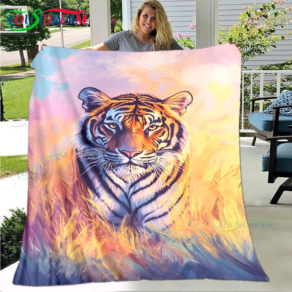 Hot Tiger Painting Print Flannel Adult and Children Blanket Sofa Bed Decoration Blanket Portable Blanket Bath Towel Gift