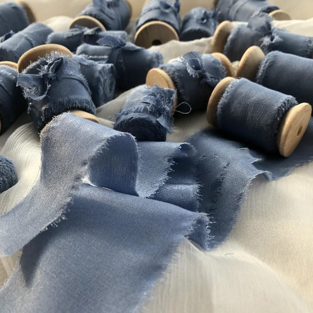 Prawdziwa Czysta Jedwabna Wstążka Haft Satynowa Bawełna Surowe Brzegi do Rękodzieła Wesele Przyjęcie Bukiet Ślubny Zaproszenia Rustykalny Styl