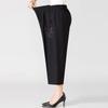Women's Summer Mid-Length Loose Fit Pants with Embroidery - Plus Size for Middle-Aged and Elderly Moms