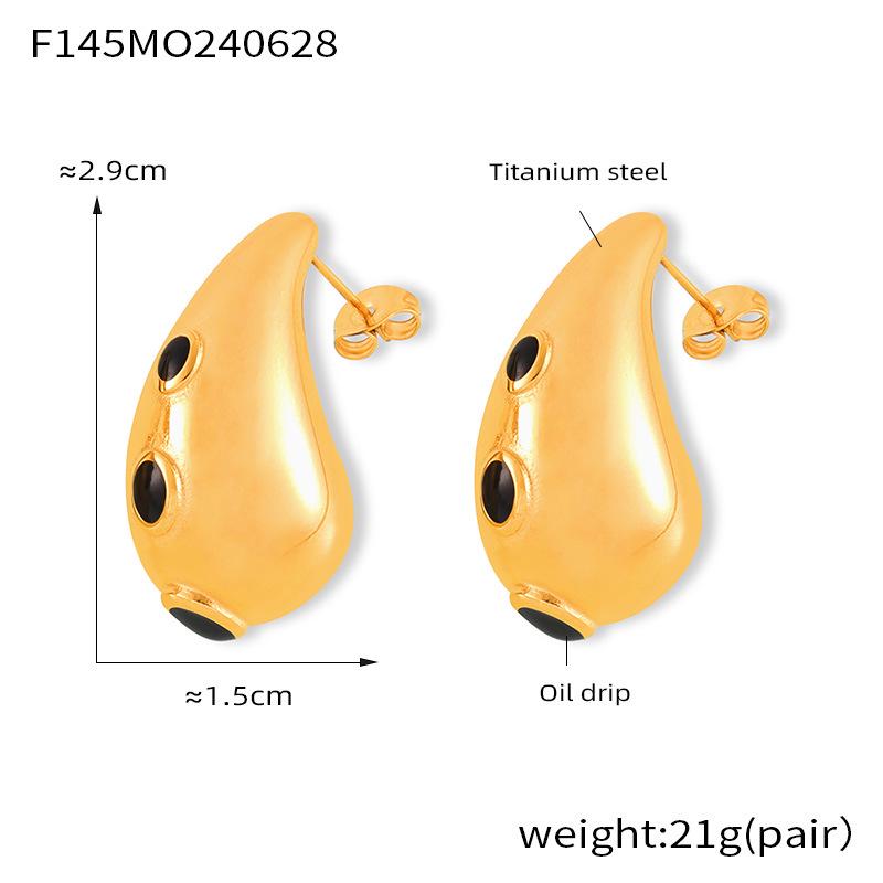 European  American Fashion Titanium Water Drop Enamel Earrings - Niche Hollow Design