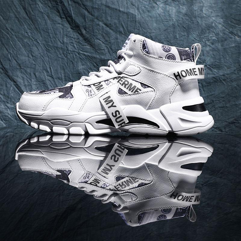 Mens High Top Basketball Shoes Trend Boys Comfortable Non-Slip Sports Shoes Unisex Thick Sole Cool Street Vulcanized Shoes