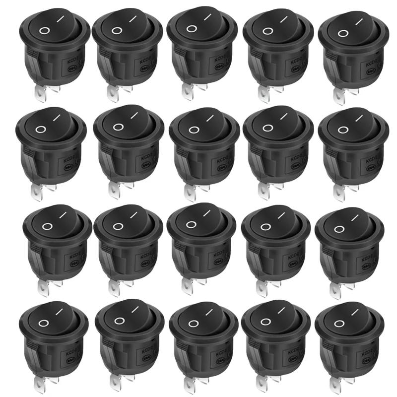 5pcs-20pcs Rocker Switch Black On Off 2 Pin Mini Round Toggle Switch 6A 250V 10A 125V 20MM Circle Switches for RV Car Truck Boat