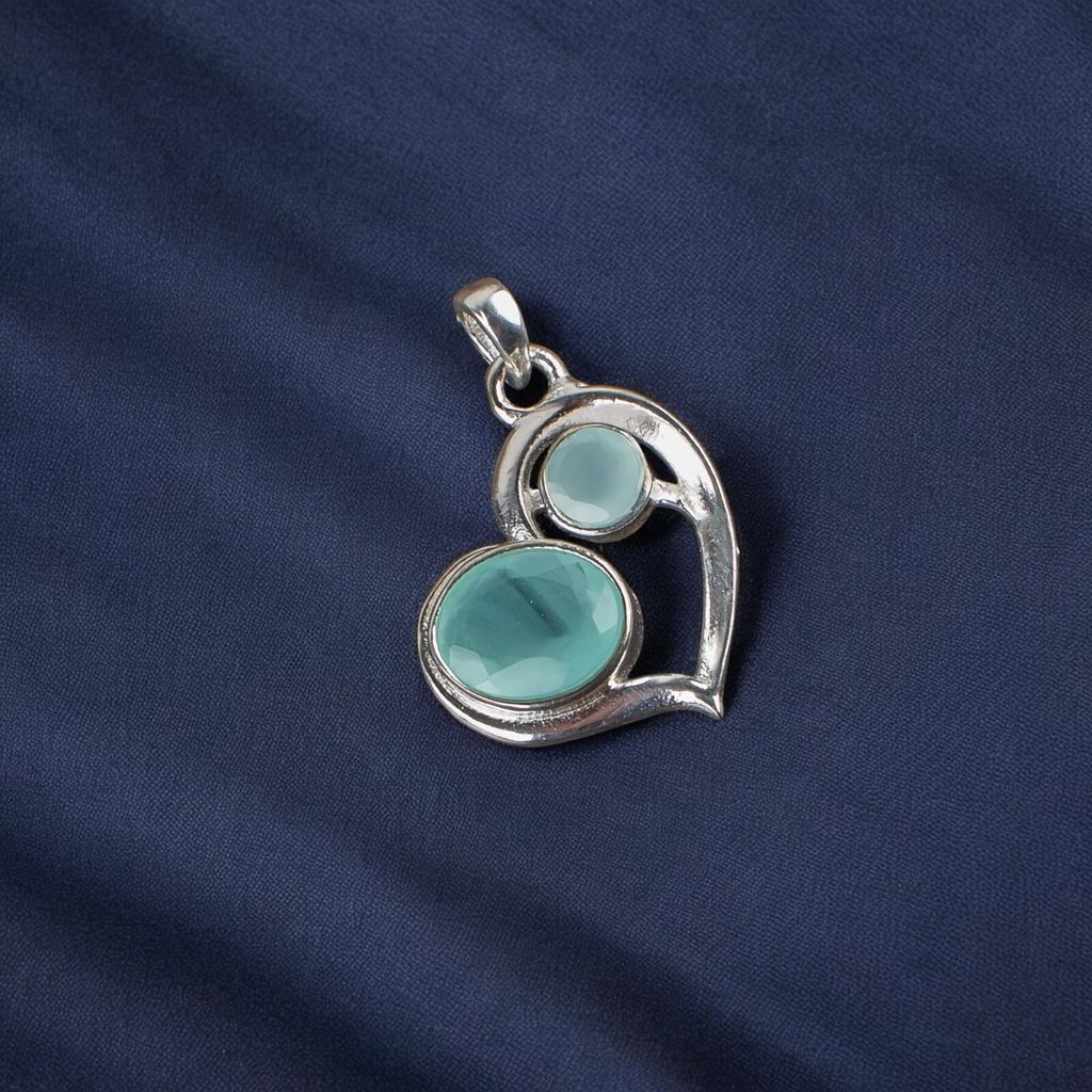 Aqua Chalcedony Gemstone 925 Sterling Silver Jewelry Blue Stone Pendant Necklace CP-3-14