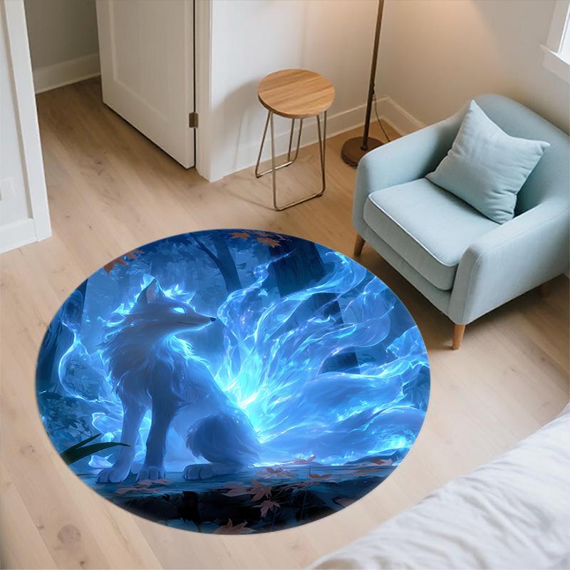 Glowing Fox,Round Area Rug,Carpet Rug for Living Room Bedroom Sofa Playroom Decor,Non-slip Floor Mat