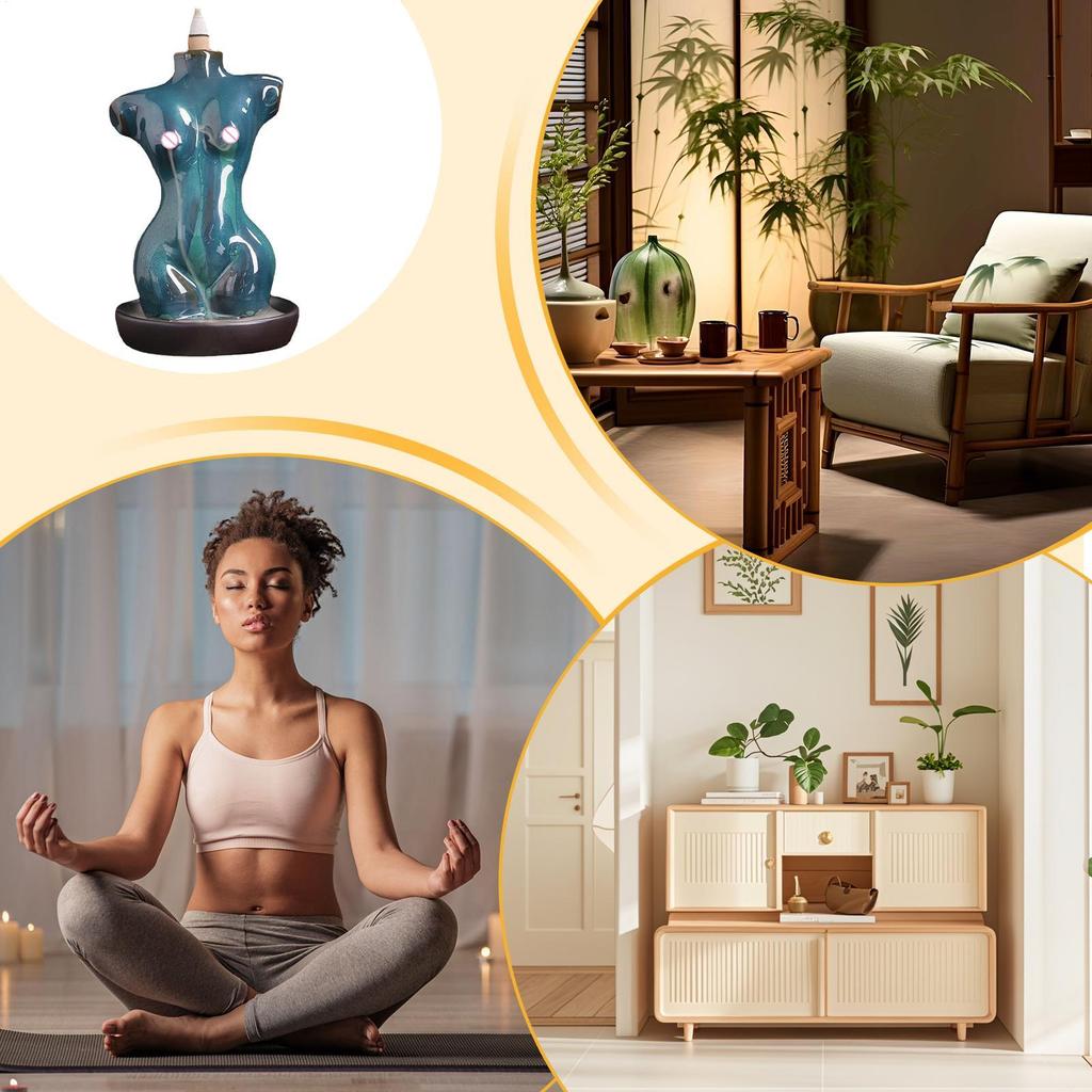 Ceramic Backflow Censer for Tea Room Home Decoration Female Body Design Purify Air Aromatherapy Ornament Cone Incense Burner