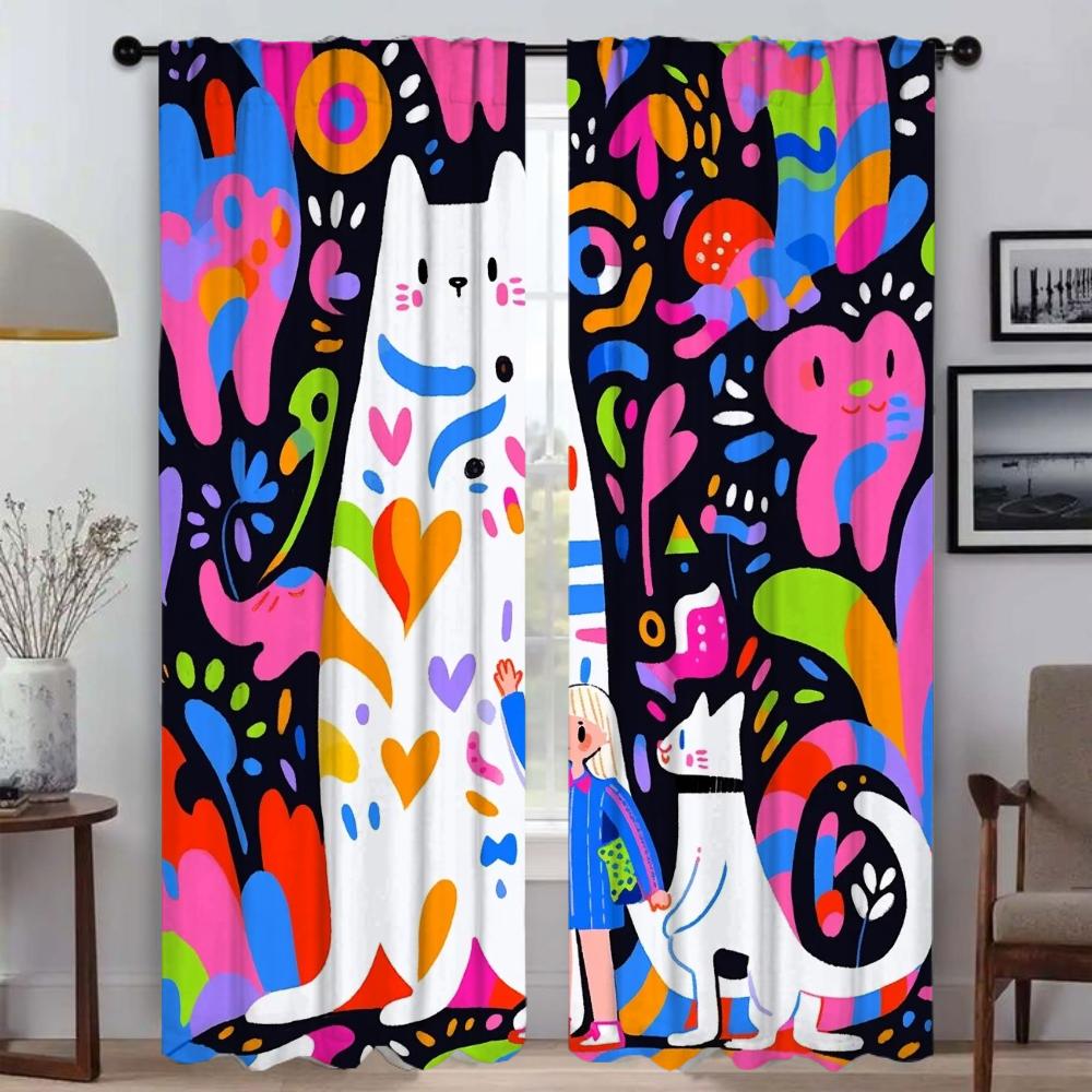 

Цветная текстура кошки, украшение на Хэллоуин, элегантные шторы для гостиной, домашний интерьер, шторы из 2 частей, перегородка W60xH90cmx2pcs-CL