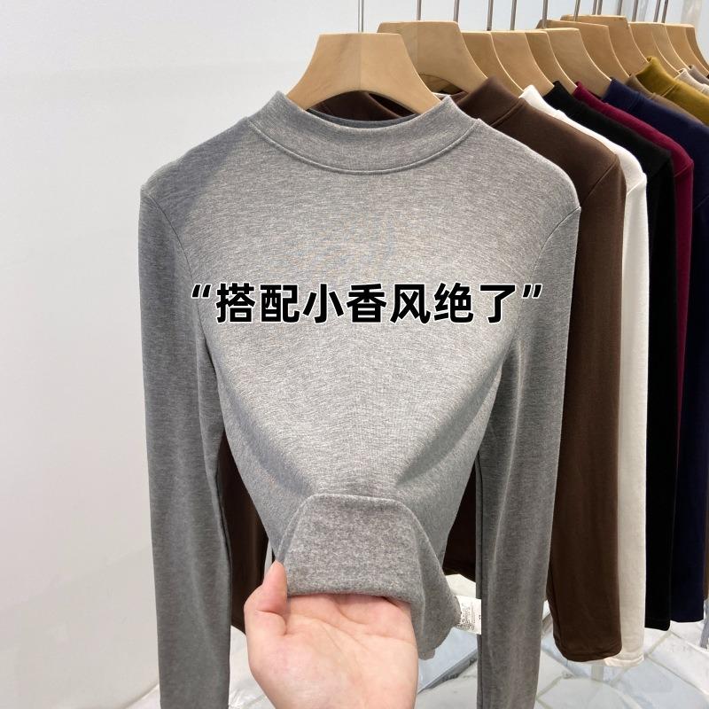 Semi-turtleneck slim-fit polished thermal bottoming shirt women's autumn and winter angora red inner long-sleeved shirt top
