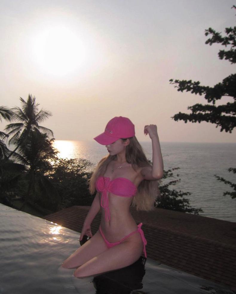 

Трансграничный раздельный купальник: Сексуальный фиолетовый бандажный халтер, универсальный и соблазнительный купальник Large розовый