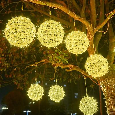 20/30CM Rattan Ball Christmas Trees String Lights With EU Plug Outdoor Globe Ball Fairy Light Garland Wedding Party Fairy Light