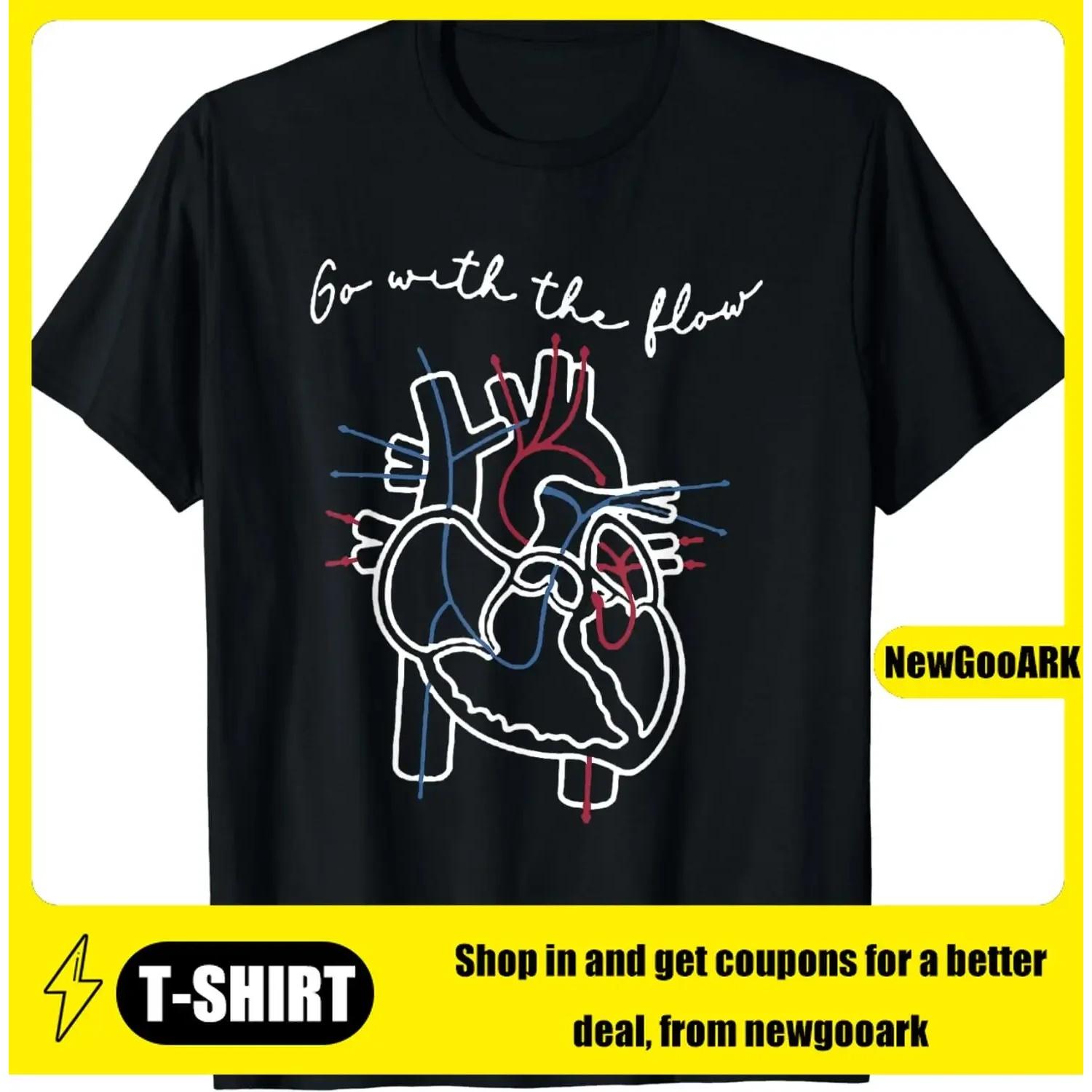 Funny Anatomy Cardiology Human Heart Flow T-Shirt Men Cotton Clothing Custom Printed Streetwear Harajuku S чёрный