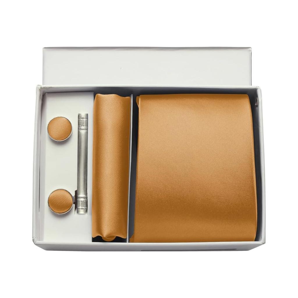 Mens Silk Tie 8Cm Solid Red Blue Necktie Handkerchief Cufflinks Gift Box Set Formal Ties For Man Workplace Business Wedding Gift