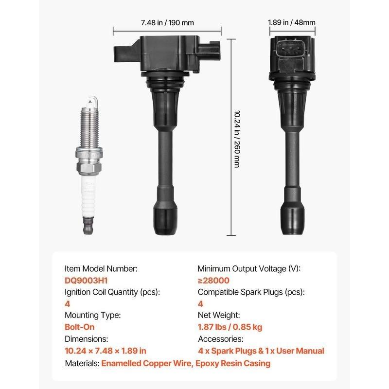 Ignition System Kit Set of 4 For Engine Maintenance Vehicle Repair Parts Replacement Stable Performance Reliable Ignition L4 2.5L 2.0L 1.8L 1.6L