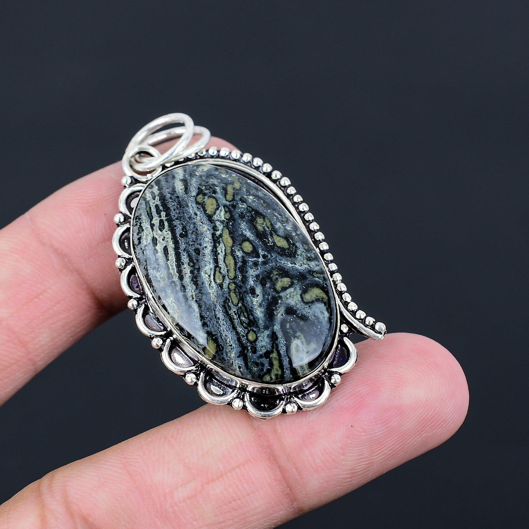 Halloween Sale Kambaba Jasper Stone Sterling Silver Birthday Wedding New Pendant