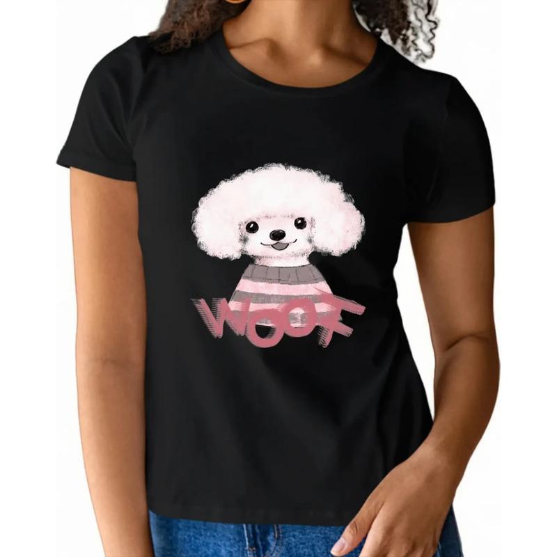 Camiseta Feminina Com Estampa De Cachorro Fofa, Manga Curta, S