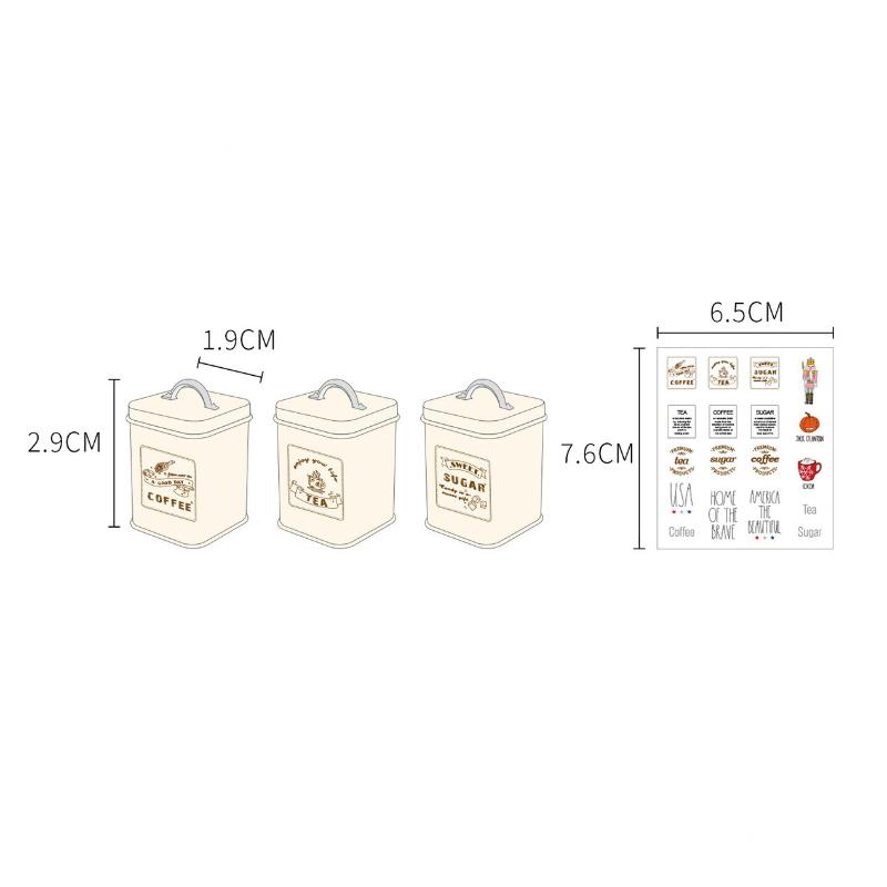 3Pcs Mini Kitchen Storage Container Square 1/6 Scale Miniature Dollhouse Coffee Bean Tin For Doll Accessories Toy