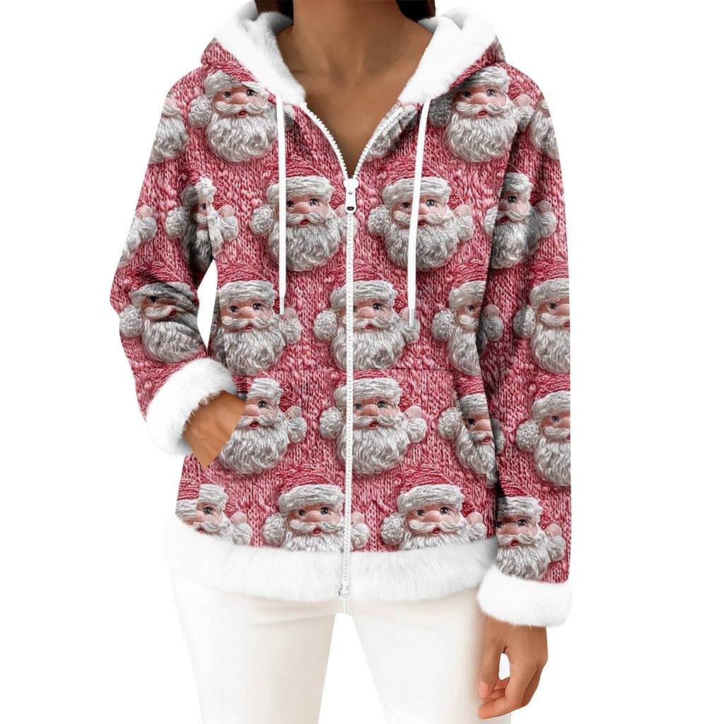 Women's Casual Fashion Long-Sleeved Zip-Up Fleece Hooded Cardigan