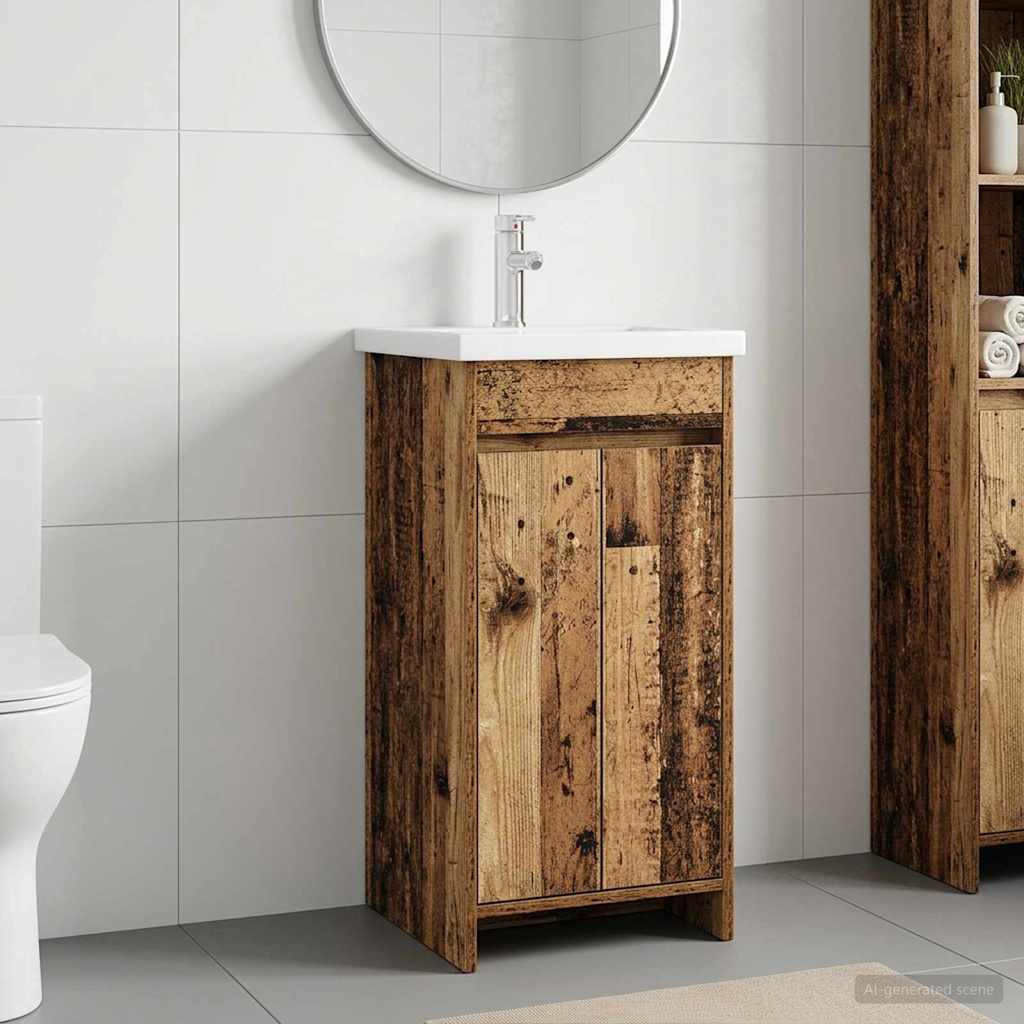 Bathroom Cabinet with Washbasin Rustic Wood Finish 42 X 40 X 84.5 Cm
