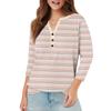 Women's Fashionable Casual 3/4 Sleeve Button Print V-Neck Pullover Top