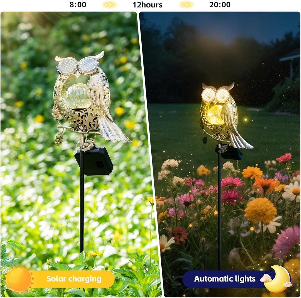 Metal Animal Garden Statues Solar Lights Outdoor Decor Blinking Eyes Owl Cat Frog Sculpture Mother's Day Gift Art Yard Ornaments