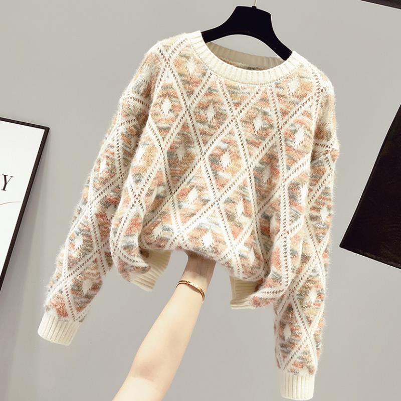 Sweater Wome Autumn Winter Thickened Warm Knitted Stretchy Long-Sleeve Oversized Top
