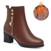 Fashion Women Leather Boots Genuine Leather Plush Boots Winter Warm Thick Heel Brand High-heeled Fashion Snow Boots Women Short Boots