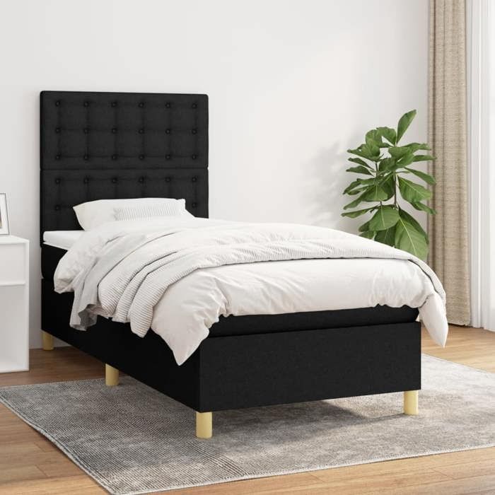 Maison Exclusive - Sommier à lattes de lit avec matelas Noir 90x200 cm Tissu
