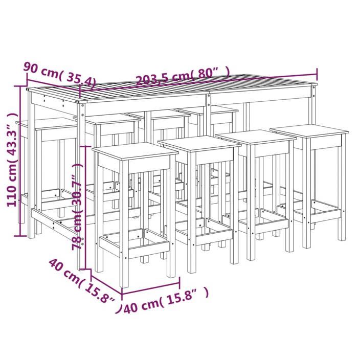 VidaXL Garden Bar Set 9 Pcs Solid Pine Wood, Bar Set, Furniture Set, Outdoor Bar Set, 3154765
